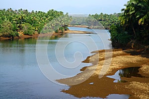 Tropical landscape in south India with river