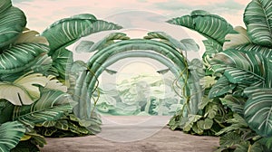 Tropical Leaf Archway Leading to Mystical Horizon.