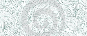 Tropical leaf line art wallpaper background vector.