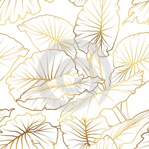 Tropical leaf luxury gold seamless pattern. Vector illustration.