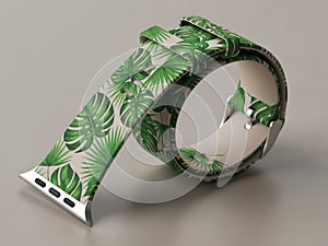 Tropical leaf pattern watch strap isolated on white background
