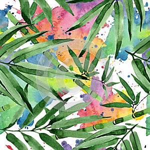 Tropical leaves bamboo tree pattern in a watercolor style.