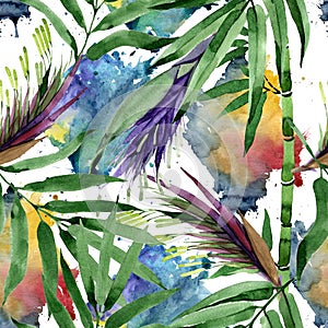 Tropical leaves bamboo tree pattern in a watercolor style.