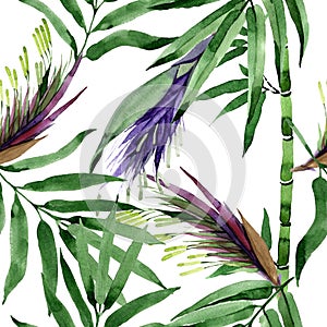 Tropical leaves bamboo tree pattern in a watercolor style.