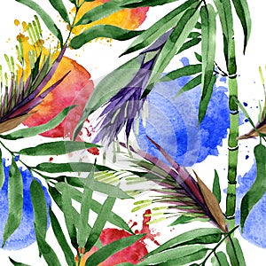 Tropical leaves bamboo tree pattern in a watercolor style.