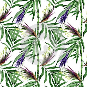 Tropical leaves bamboo tree pattern in a watercolor style.