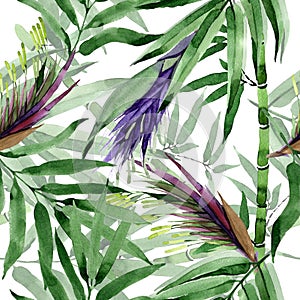 Tropical leaves bamboo tree pattern in a watercolor style.