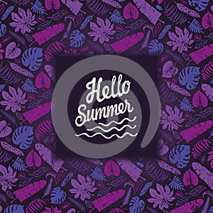 Tropical leaves,branches backdrop.Hello summer.Violet