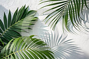 Tropical Leaves Shadow Overlay on White Texture Background photo