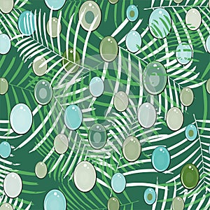 Tropical Leaves And Cristals Background Vector Pattern Seamless