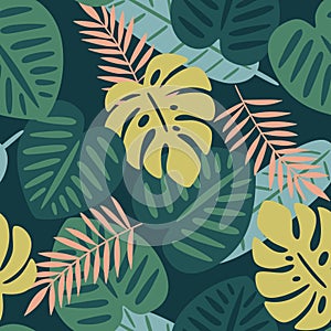 Tropical Leaves Dark Seamless Pattern