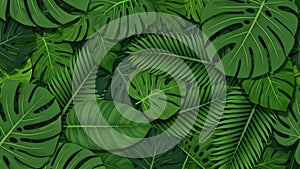 Tropical Leaves Pattern Background with Monstera Plants - Vector Created With Generative AI