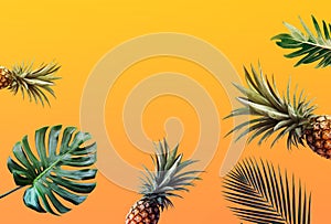 Tropical leaves pattern with pineapple color background.Nature