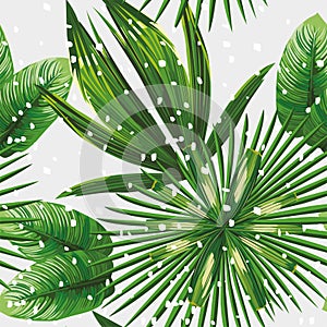 Tropical leaves pattern snow