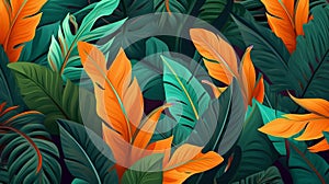 Tropical Leaves Seamless Pattern Background in Summer Paradise, Generative AI.
