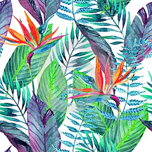 Tropical leaves seamless pattern. Floral design background.