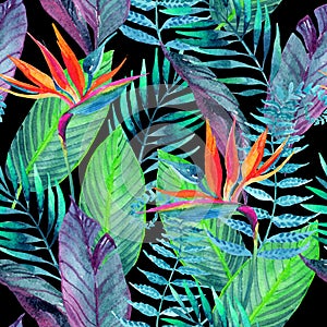 Tropical leaves seamless pattern. Floral design background.