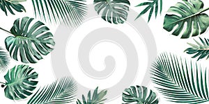 Tropical leaves set with white copy space background.Nature