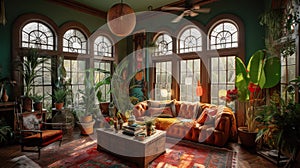 Tropical Living Room - generative AI, AI generated photo