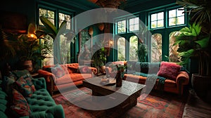 Tropical Living Room - generative AI, AI generated photo