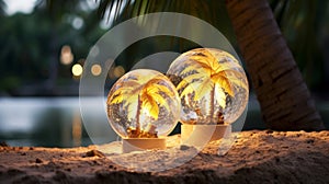 Tropical Luminescence: Illuminated Palms in Glass Orbs