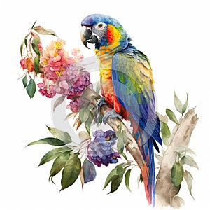 Tropical Majesty, A Colorful Parrot on White Background, Isolated on White Background - Generative AI