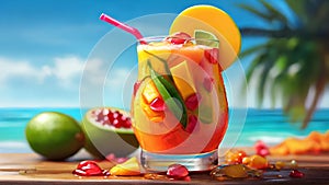 a tropical mango tango cocktail, with juicy mangoes, tangy lime, and a splash of grenadine