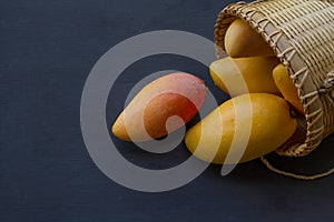 Tropical mangos fruit with basket