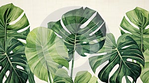 Tropical monstera leaf watercolor texture. Wall art wallpaper