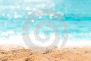 Tropical nature clean beach and white sand in summer with sun light blue sky and bokeh background