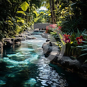 Tropical Oasis: Immerse Yourself in Refreshing Waterfalls, Vibrant Orchids in Bloom