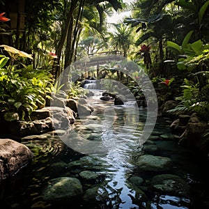 Tropical Oasis: Immerse Yourself in Refreshing Waterfalls, Vibrant Orchids in Bloom, and Tranquil Pools in a Paradise Found within