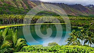 Tropical Oasis: Serene Lake and Palms in Hawaii