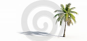 In a tropical oasis, a solitary coconut palm tree stretches its branches. Copy space