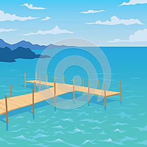 Tropical ocean landscape with wooden dock.