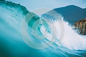 Tropical ocean water surfing swell nobody on a wave