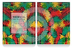 Tropical offset print effect jungle illustration