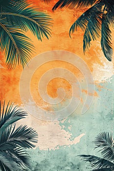 Tropical Palm Leaves Against Warm Sunset Colors - Artistic Background for Travel and Summer Themes.