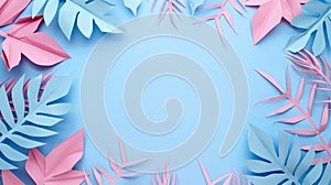 Tropical palm leaves on blue background. Minimal summer concept.