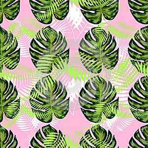 Tropical palm leaves, jungle leaf seamless floral pattern background.