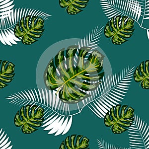 Tropical palm leaves, jungle leaf seamless floral pattern background.