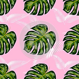 Tropical palm leaves, jungle leaf seamless floral pattern background.