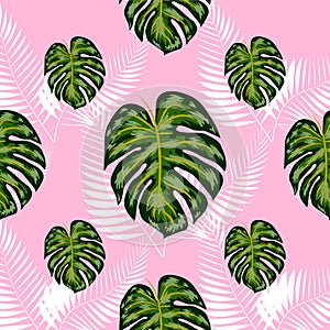 Tropical palm leaves, jungle leaf seamless floral pattern background.