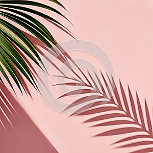 Tropical palm leaves on pastel pink background. Minimal summer concept.