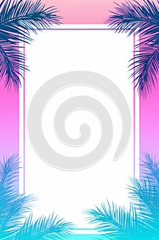 tropical palm leaves on a pink and blue background