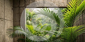 Tropical Palm Leaves on Rustic Empty Background photo