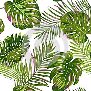 Tropical Palm Leaves Seamless Pattern. Watercolor Floral Background. Exotic Botanical Design for Fabric, Textile