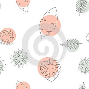 Tropical Palm, Monstera Leaves Seamless Pattern Background. Natural Design. Vector Illustration