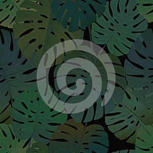 Tropical palm monstera leaves seamless pattern