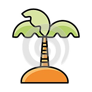 Tropical palm tree foliage botanical line and fill icon